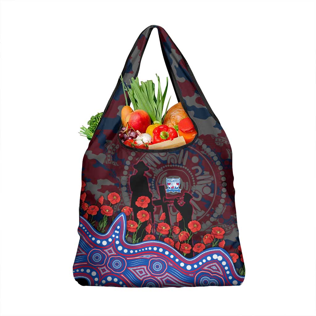 Western Bulldogs ANZAC Day Grocery Bag Indigenous Dot Art with Poppy Flower Tribute
