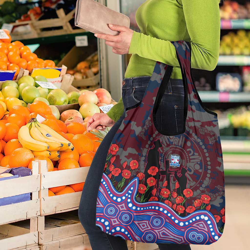 Western Bulldogs ANZAC Day Grocery Bag Indigenous Dot Art with Poppy Flower Tribute