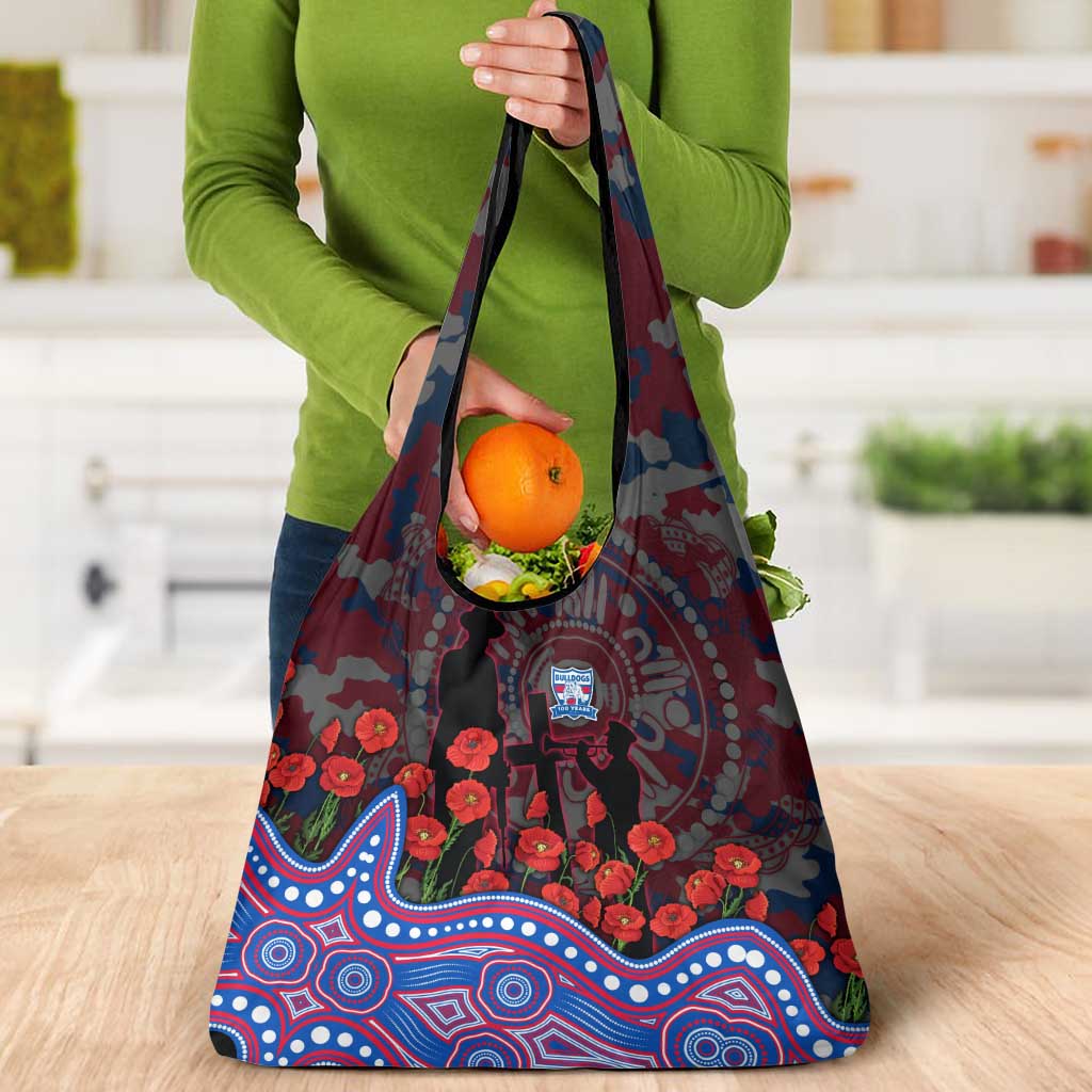 Western Bulldogs ANZAC Day Grocery Bag Indigenous Dot Art with Poppy Flower Tribute