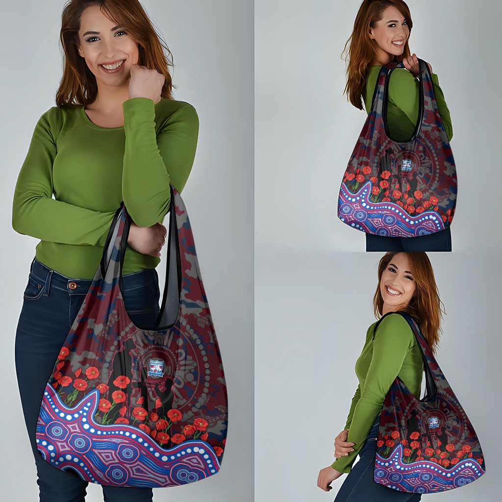 Western Bulldogs ANZAC Day Grocery Bag Indigenous Dot Art with Poppy Flower Tribute