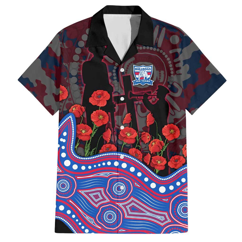 Western Bulldogs ANZAC Day Hawaiian Shirt Indigenous Dot Art with Poppy Flower Tribute