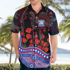 Western Bulldogs ANZAC Day Hawaiian Shirt Indigenous Dot Art with Poppy Flower Tribute