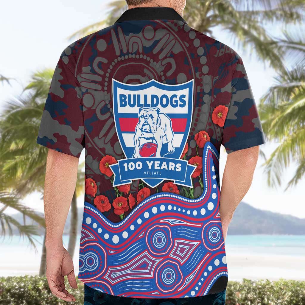 Western Bulldogs ANZAC Day Hawaiian Shirt Indigenous Dot Art with Poppy Flower Tribute
