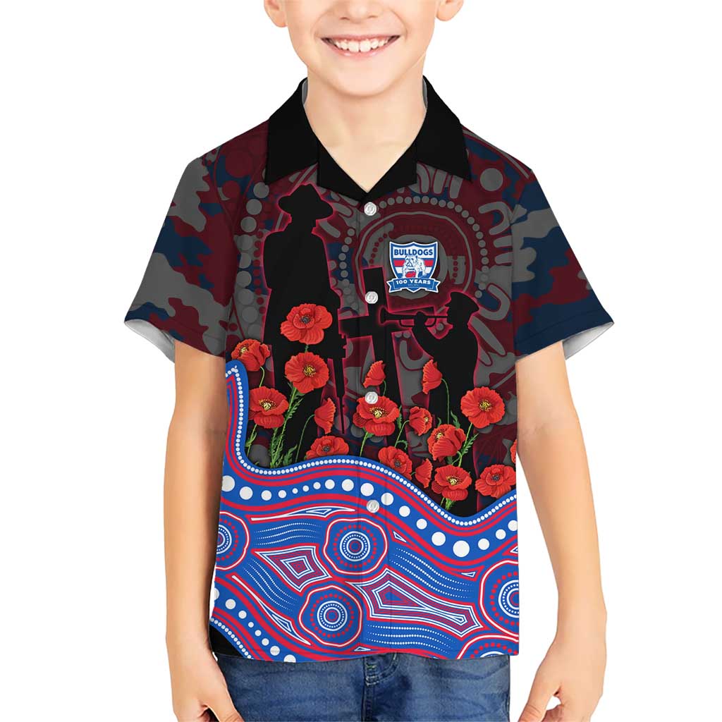Western Bulldogs ANZAC Day Hawaiian Shirt Indigenous Dot Art with Poppy Flower Tribute