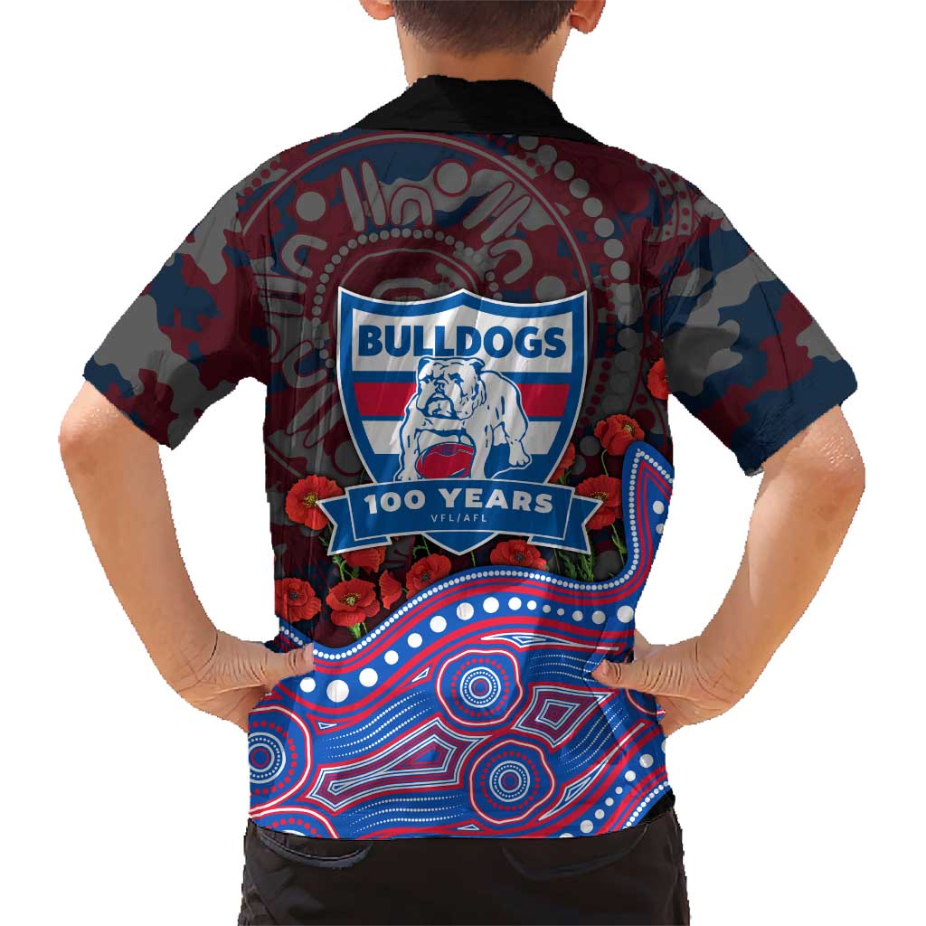 Western Bulldogs ANZAC Day Hawaiian Shirt Indigenous Dot Art with Poppy Flower Tribute