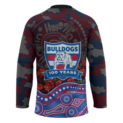 Western Bulldogs ANZAC Day Hockey Jersey Indigenous Dot Art with Poppy Flower Tribute