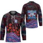 Western Bulldogs ANZAC Day Hockey Jersey Indigenous Dot Art with Poppy Flower Tribute