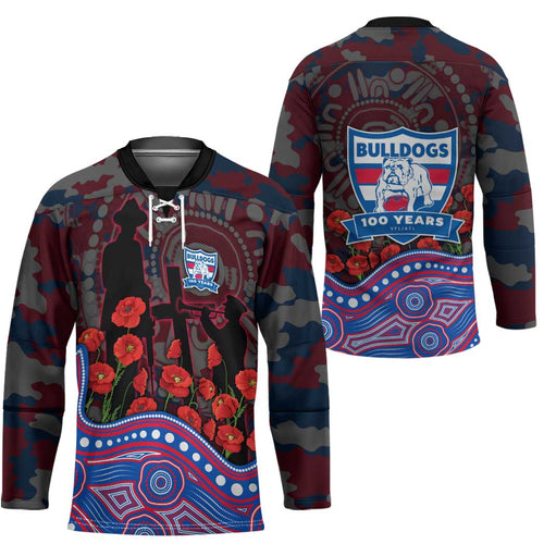 Western Bulldogs ANZAC Day Hockey Jersey Indigenous Dot Art with Poppy Flower Tribute