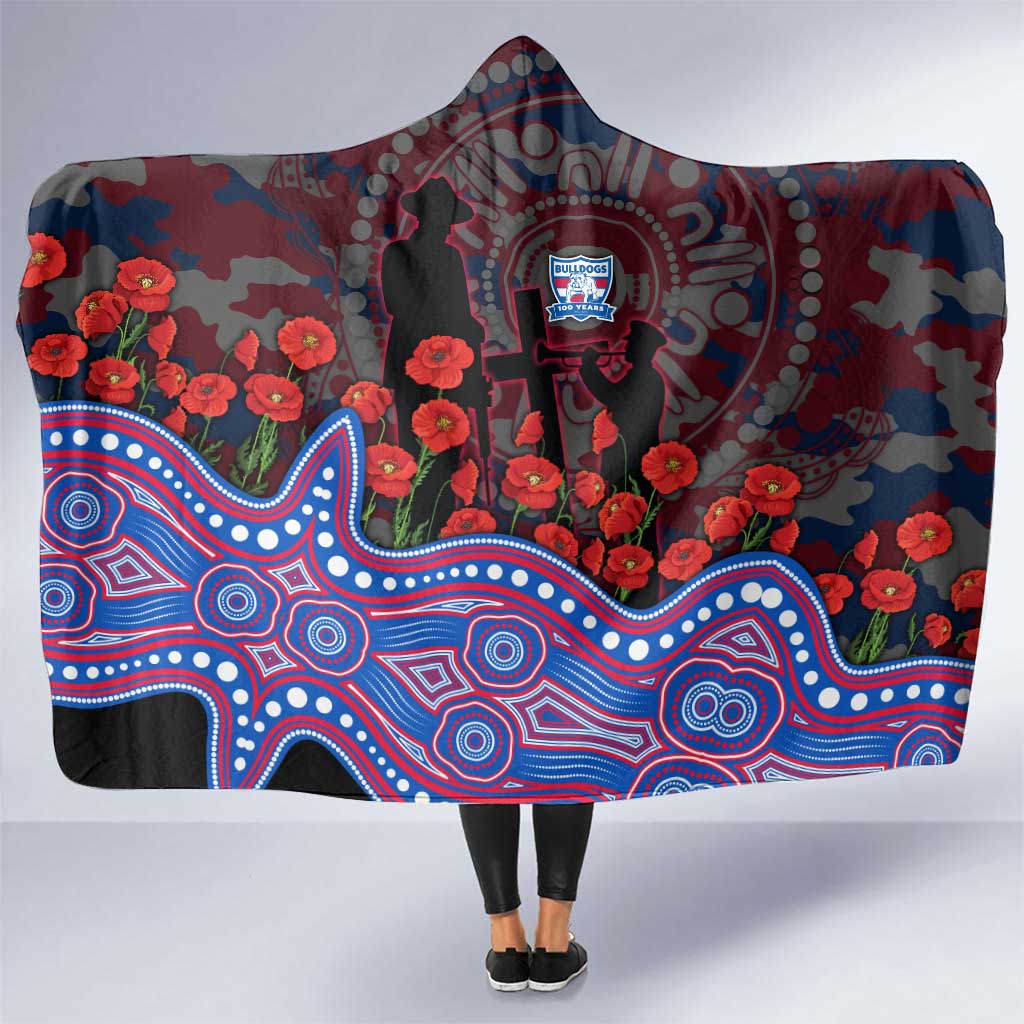 Western Bulldogs ANZAC Day Hooded Blanket Indigenous Dot Art with Poppy Flower Tribute