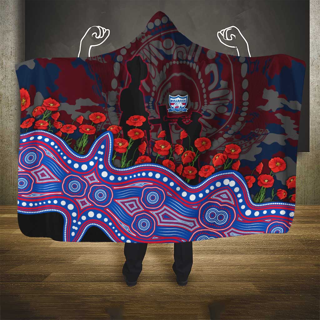 Western Bulldogs ANZAC Day Hooded Blanket Indigenous Dot Art with Poppy Flower Tribute