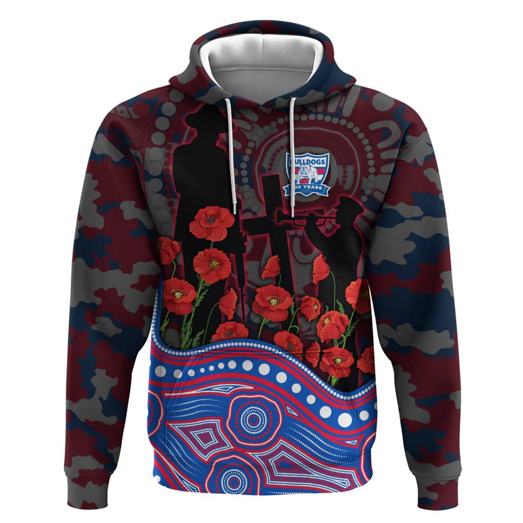 Western Bulldogs ANZAC Day Hoodie Indigenous Dot Art with Poppy Flower Tribute