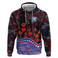 Western Bulldogs ANZAC Day Hoodie Indigenous Dot Art with Poppy Flower Tribute