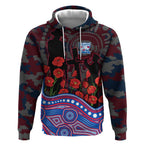 Western Bulldogs ANZAC Day Hoodie Indigenous Dot Art with Poppy Flower Tribute