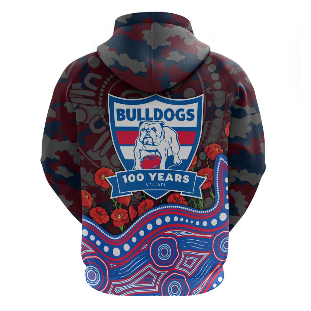Western Bulldogs ANZAC Day Hoodie Indigenous Dot Art with Poppy Flower Tribute