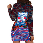 Western Bulldogs ANZAC Day Hoodie Dress Indigenous Dot Art with Poppy Flower Tribute