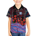 Western Bulldogs ANZAC Day Kid Hawaiian Shirt Indigenous Dot Art with Poppy Flower Tribute