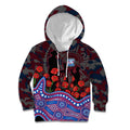 Western Bulldogs ANZAC Day Kid Hoodie Indigenous Dot Art with Poppy Flower Tribute
