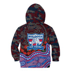 Western Bulldogs ANZAC Day Kid Hoodie Indigenous Dot Art with Poppy Flower Tribute