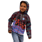 Western Bulldogs ANZAC Day Kid Hoodie Indigenous Dot Art with Poppy Flower Tribute