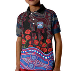 Western Bulldogs ANZAC Day Kid Polo Shirt Indigenous Dot Art with Poppy Flower Tribute