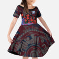 Western Bulldogs ANZAC Day Kid Short Sleeve Dress Indigenous Dot Art with Poppy Flower Tribute