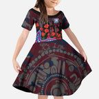 Western Bulldogs ANZAC Day Kid Short Sleeve Dress Indigenous Dot Art with Poppy Flower Tribute