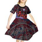 Western Bulldogs ANZAC Day Kid Short Sleeve Dress Indigenous Dot Art with Poppy Flower Tribute
