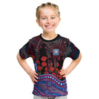 Western Bulldogs ANZAC Day Kid T Shirt Indigenous Dot Art with Poppy Flower Tribute