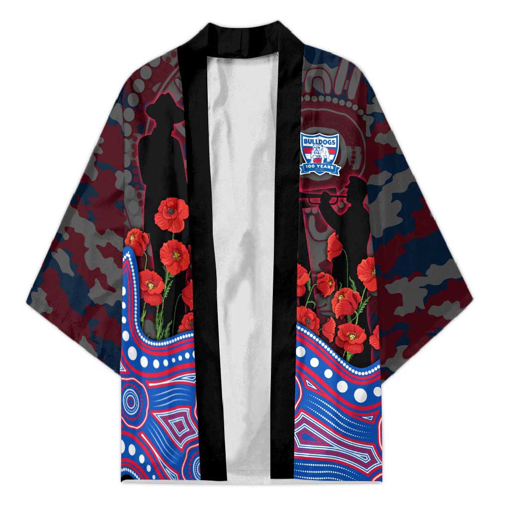 Western Bulldogs ANZAC Day Kimono Indigenous Dot Art with Poppy Flower Tribute