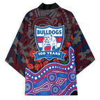 Western Bulldogs ANZAC Day Kimono Indigenous Dot Art with Poppy Flower Tribute