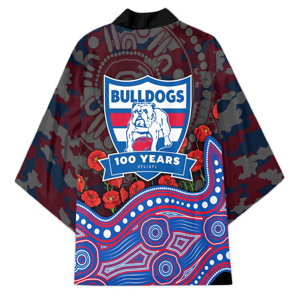 Western Bulldogs ANZAC Day Kimono Indigenous Dot Art with Poppy Flower Tribute