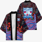 Western Bulldogs ANZAC Day Kimono Indigenous Dot Art with Poppy Flower Tribute