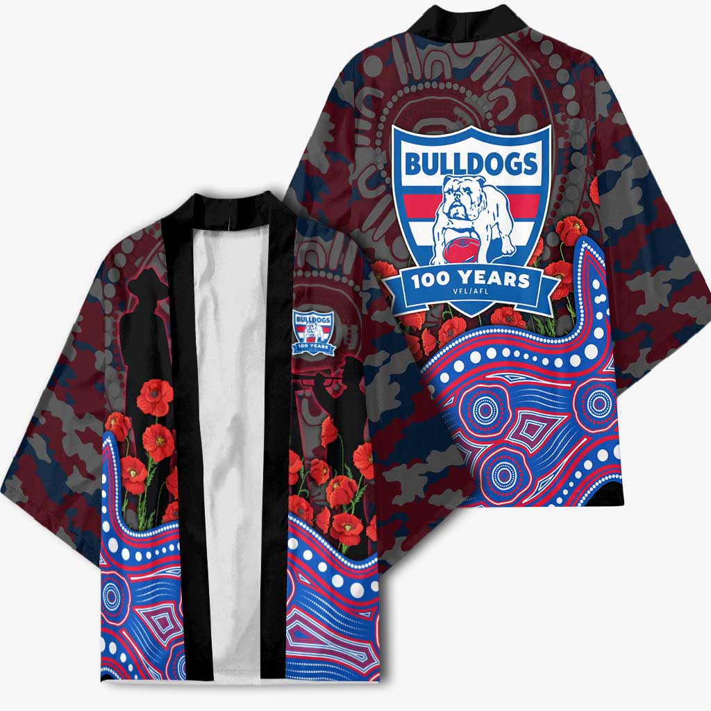 Western Bulldogs ANZAC Day Kimono Indigenous Dot Art with Poppy Flower Tribute