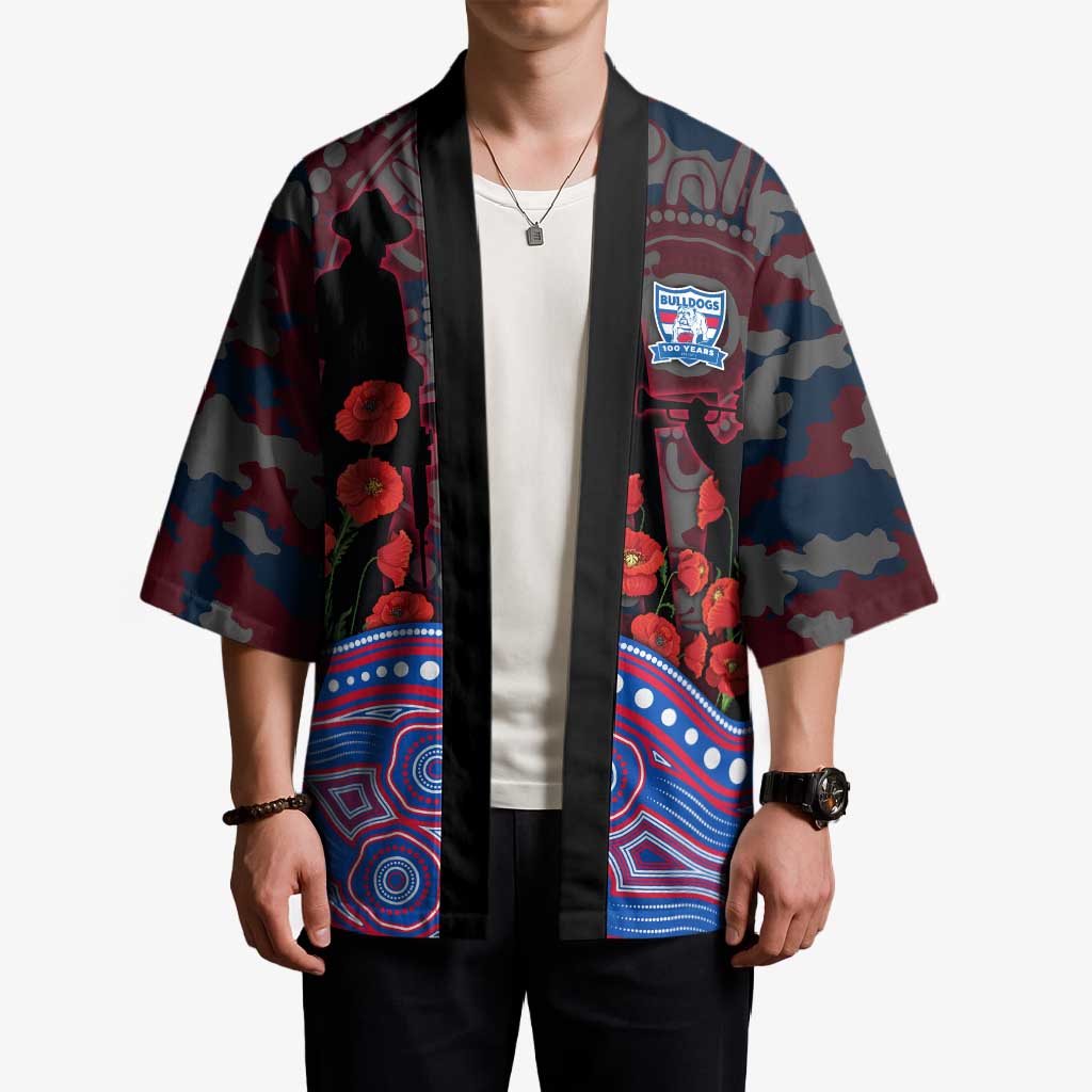 Western Bulldogs ANZAC Day Kimono Indigenous Dot Art with Poppy Flower Tribute