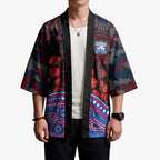Western Bulldogs ANZAC Day Kimono Indigenous Dot Art with Poppy Flower Tribute