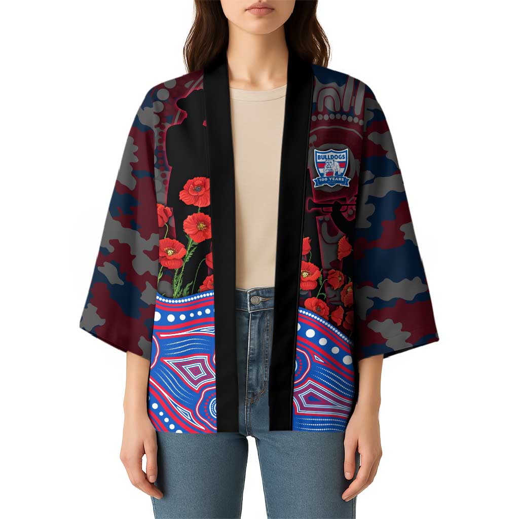 Western Bulldogs ANZAC Day Kimono Indigenous Dot Art with Poppy Flower Tribute