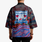 Western Bulldogs ANZAC Day Kimono Indigenous Dot Art with Poppy Flower Tribute