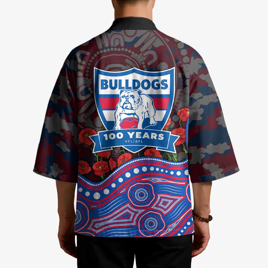 Western Bulldogs ANZAC Day Kimono Indigenous Dot Art with Poppy Flower Tribute