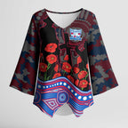 Western Bulldogs ANZAC Day Kimono Sleeve Blouse Indigenous Dot Art with Poppy Flower Tribute
