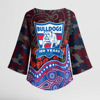 Western Bulldogs ANZAC Day Kimono Sleeve Blouse Indigenous Dot Art with Poppy Flower Tribute