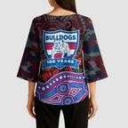 Western Bulldogs ANZAC Day Kimono Sleeve Blouse Indigenous Dot Art with Poppy Flower Tribute