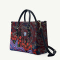 Western Bulldogs ANZAC Day Leather Bag Indigenous Dot Art with Poppy Flower Tribute