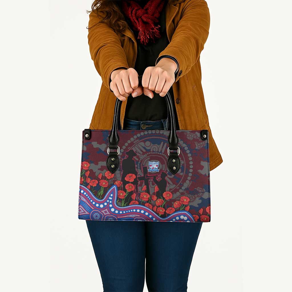 Western Bulldogs ANZAC Day Leather Bag Indigenous Dot Art with Poppy Flower Tribute