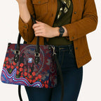 Western Bulldogs ANZAC Day Leather Bag Indigenous Dot Art with Poppy Flower Tribute