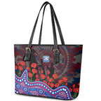 Western Bulldogs ANZAC Day Leather Tote Bag Indigenous Dot Art with Poppy Flower Tribute