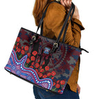 Western Bulldogs ANZAC Day Leather Tote Bag Indigenous Dot Art with Poppy Flower Tribute