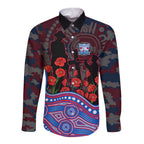 Western Bulldogs ANZAC Day Long Sleeve Button Shirt Indigenous Dot Art with Poppy Flower Tribute
