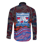Western Bulldogs ANZAC Day Long Sleeve Button Shirt Indigenous Dot Art with Poppy Flower Tribute
