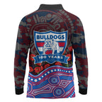 Western Bulldogs ANZAC Day Long Sleeve Polo Shirt Indigenous Dot Art with Poppy Flower Tribute