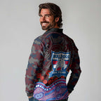 Western Bulldogs ANZAC Day Long Sleeve Polo Shirt Indigenous Dot Art with Poppy Flower Tribute